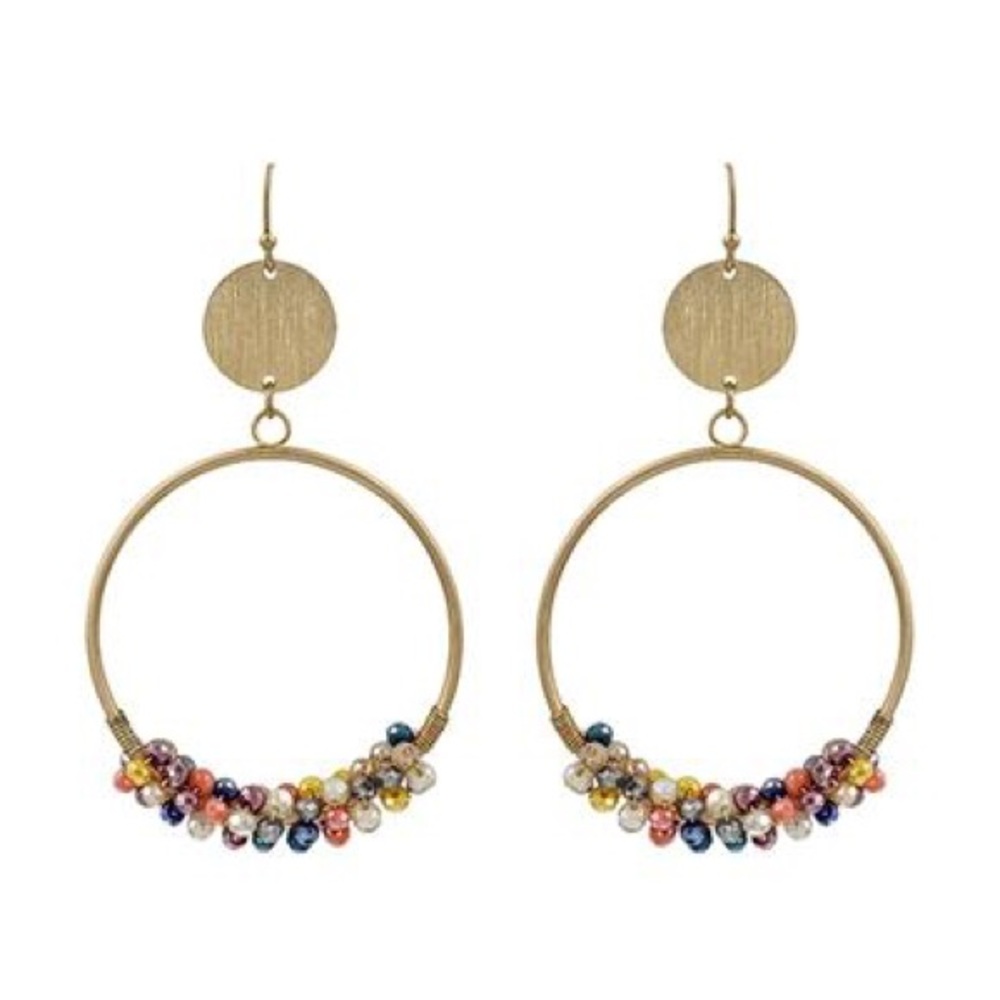 Gold Circle with Multi Colored Crystal Wrap Earring